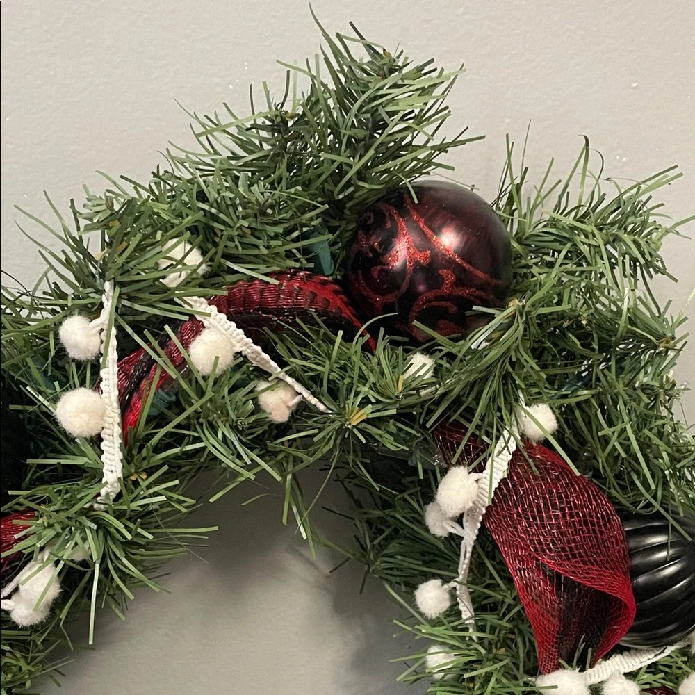 Festive Black and Red Holiday Wreath